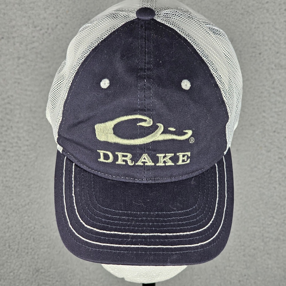 Drake Waterfowl Systems Mens Navy Blue White Mesh Trucker Hat Adjustable Cap